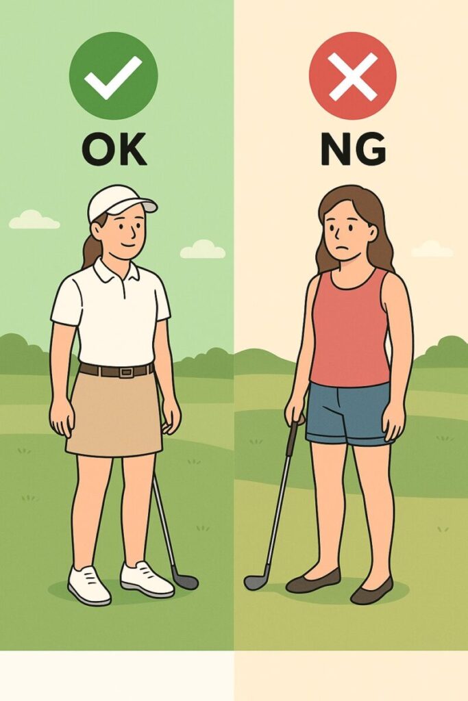 女性のゴルフ場での服装。